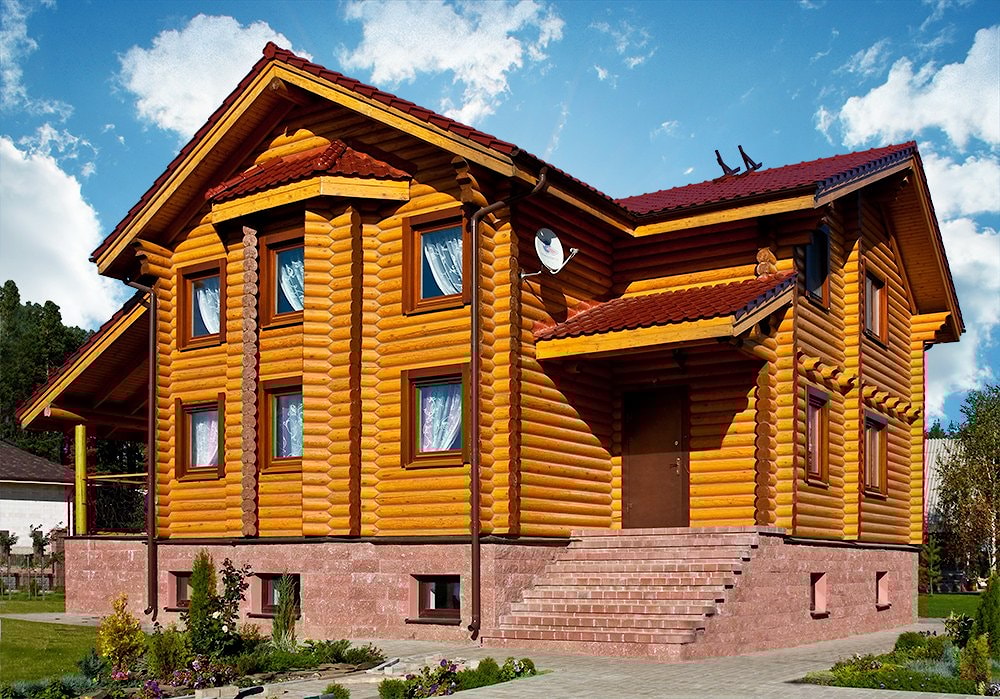 Luxushaus aus Holz mit Parkplatz für Autos in den Innenaufnahmen