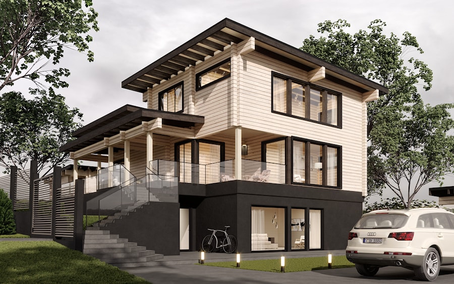 Privates zweistöckiges Haus mit Flachdach, Projekt "Up" 269 m²  