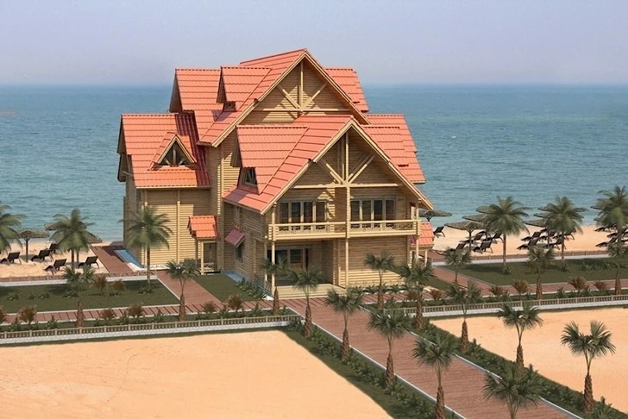 Entwurf und Bau eines Holzhotels "Emir" Hotel in den Vereinigten Arabischen Emiraten, Persischer Golf   